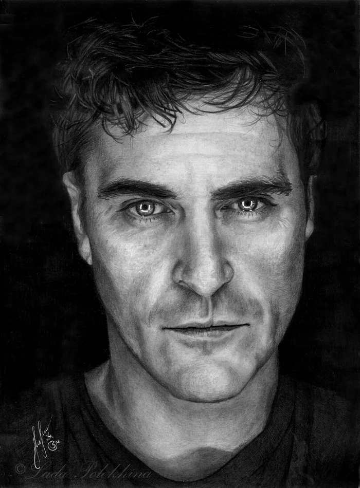 Portrait with a simple pencil. Joaquin Phoenix - My, Portrait, Drawing, Graphics, Celebrities, Joaquin Phoenix, Simple pencil, Actors and actresses