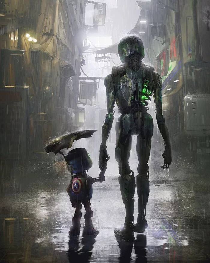 Under rain - Art, Drawing, Robot, Ptitvinc