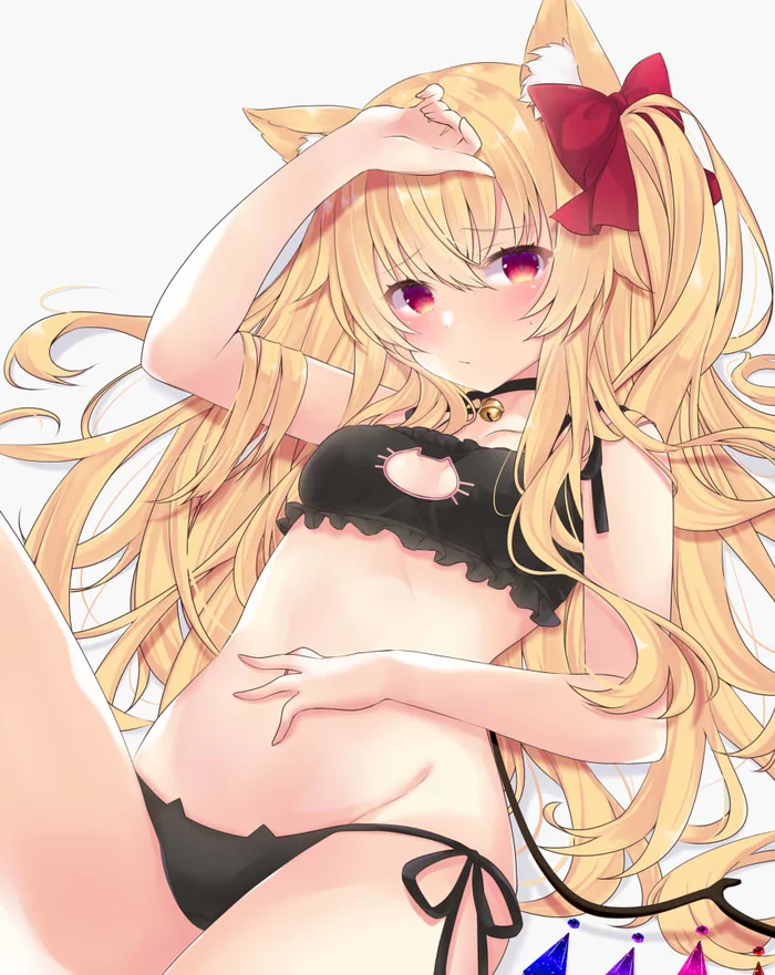 Neko Flan - NSFW, Аниме, Anime Art, Touhou, Flandre Scarlet, Tosakaoil, Cat Keyhole Bra