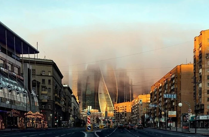 Туманный сити на рассвете - Москва-Сити, Рассвет, Фотография, Город