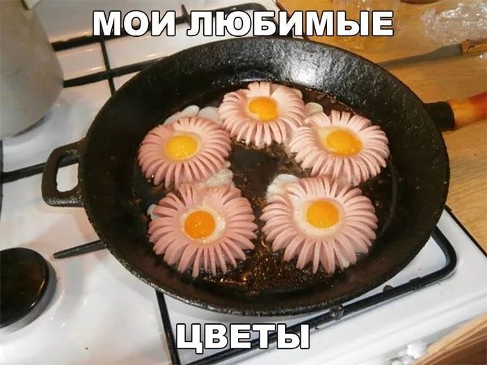 Flowers on the twenty-third of February! - Omelette, Pan, Sausages, Eggs