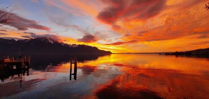 Fire extravaganza - My, Sunset, Switzerland, The photo, Travels, No filters