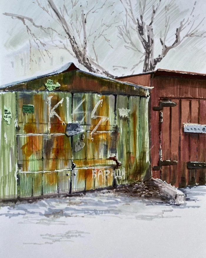 Krasnoyarsk garages from artist Ksenia Lozovskaya - Art, Drawing, A selection, Garage, Krasnoyarsk, Longpost