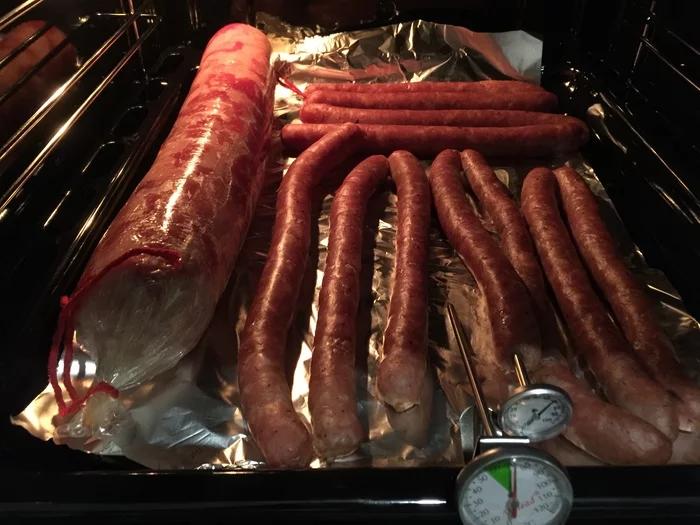 Hunting sausages in the home oven - My, Cooking, Recipe, Sausage, Meat, Men's cooking, Cook, Preparation, Kitchen, Longpost