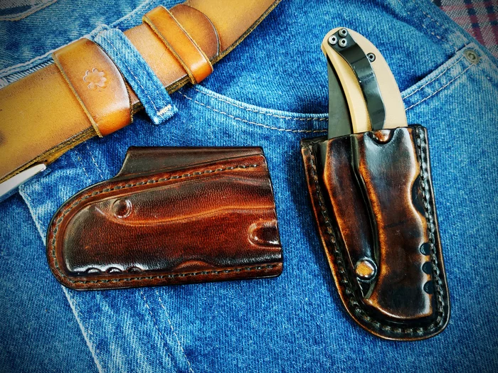 Sheath-holster for folding knife_part 2 - My, With your own hands, Handmade, Leather, EDC, Needlework without process, Longpost, Sheath, Leather products