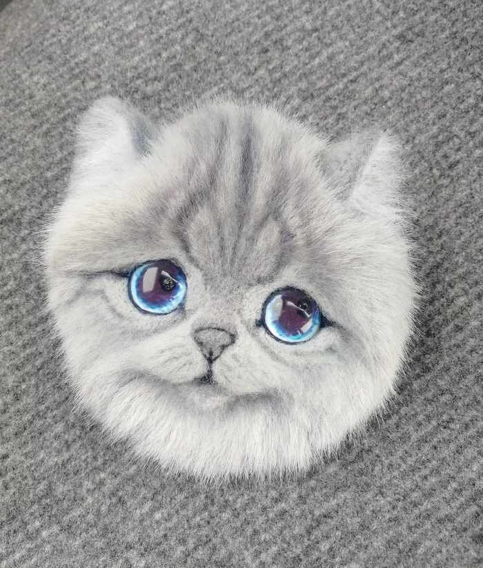 Resident of my Coat)) - My, Brooch, Dry felting, cat