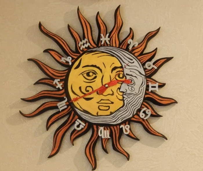 Clock Sun and Moon in pagan style - My, Clock, Wall Clock, Needlework with process, Longpost