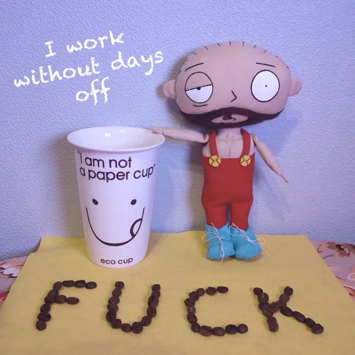 Stewie hairy armpits has experienced the hardships of adulthood - My, Stewie Griffin, Stewie, Family guy, Textile doll, Needlework without process, Interior doll, Cartoons, Longpost