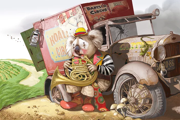 Remained - Koala, Art, Circus, Clown, Pipe, Mushrooms, Tatyana Doronina