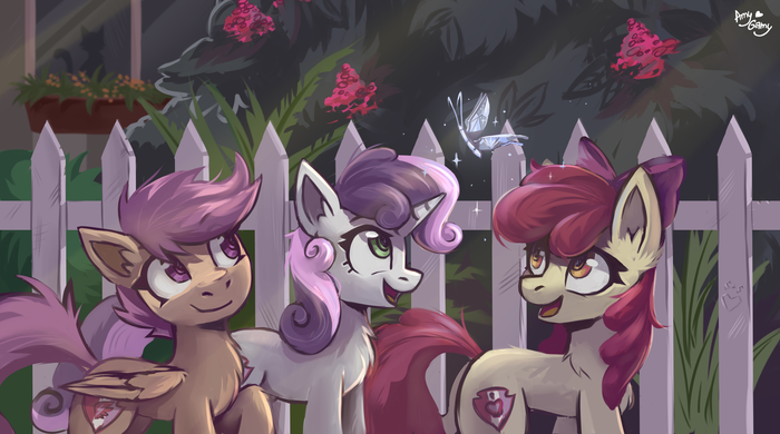 ",  !" My Little Pony, Cutie Mark Crusaders, Amy-gamy, Applebloom, Sweetie Belle, Scootaloo