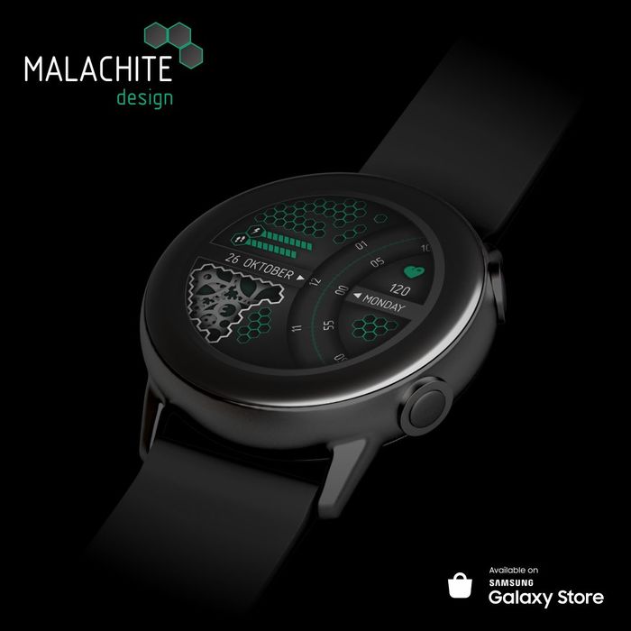 Malachite - dial design for Samsung Watch - My, Freebie, Design, Clock face, Smart watch, Samsung, Samsung galaxy Watch, Galaxy Watch, Watchface