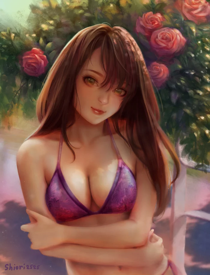 Roses Gravure - NSFW, Арт, Эротика, Рисованная эротика, Девушки, Купальник, Shiori2525