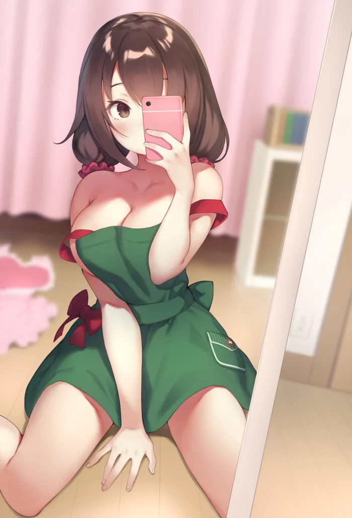 Apron - NSFW, Anime, Art, Anime art, Original character, Girls, Apron, Breast, Selfie