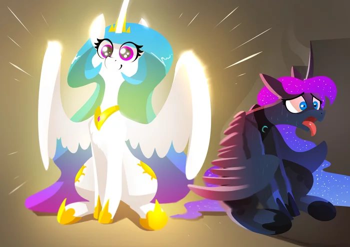 Emits light and warmth. Like a light bulb - My little pony, Princess celestia, Princess luna, Underpable