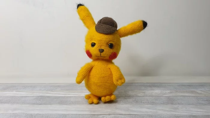 Pokemon Pikachu toy. DIY crochet detective pikachu. Video Master class - My, Pokemon, Pikachu, Crochet, Video, Longpost