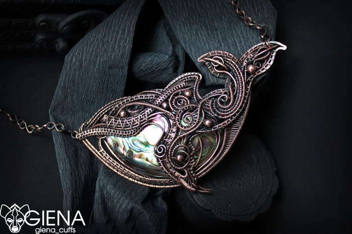 Pendant Sea Giant with the process of creation - My, Whale, Wire wrap, Needlework with process, Copper, Longpost, Decoration