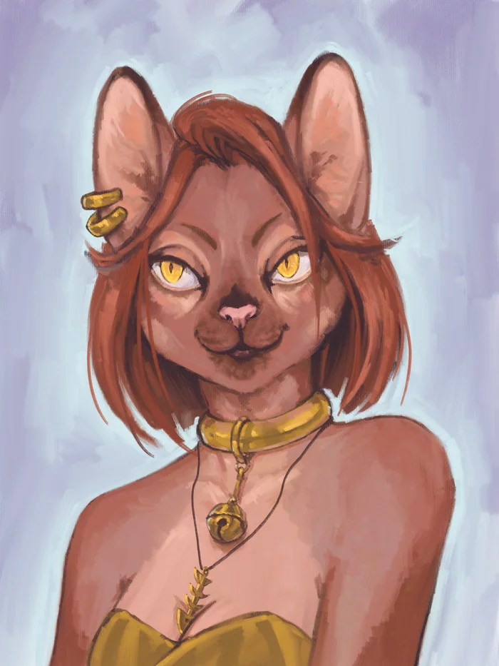 Golden kitty - My, Furry, cat, Art, Dementrya, Computer graphics, Anthro, Furry cat