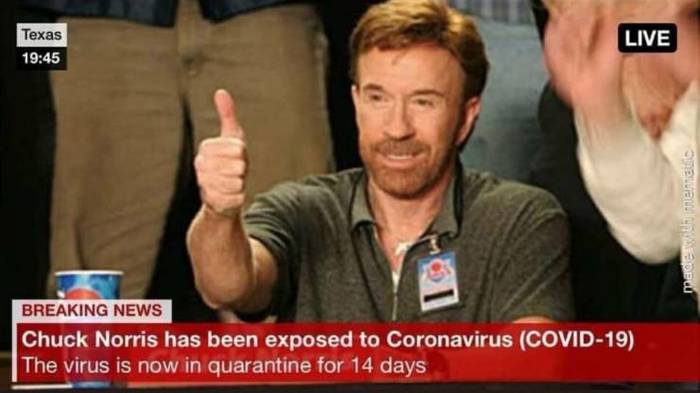 "Чак Норрис подвергся воздействию коронавируса (CIVID-19). Вирус теперь на двухнедельном карантине