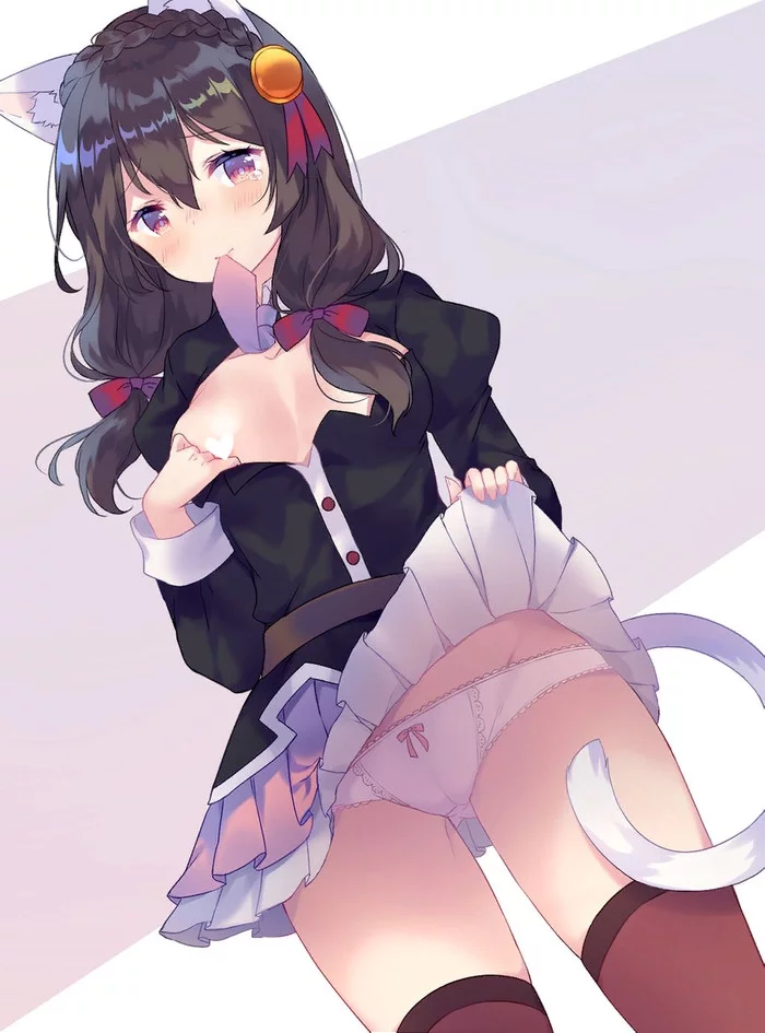 NyanNyan - NSFW, Konosuba, Yunyun, Anime art, Neko, Anime, Animal ears, Pantsu, Breast