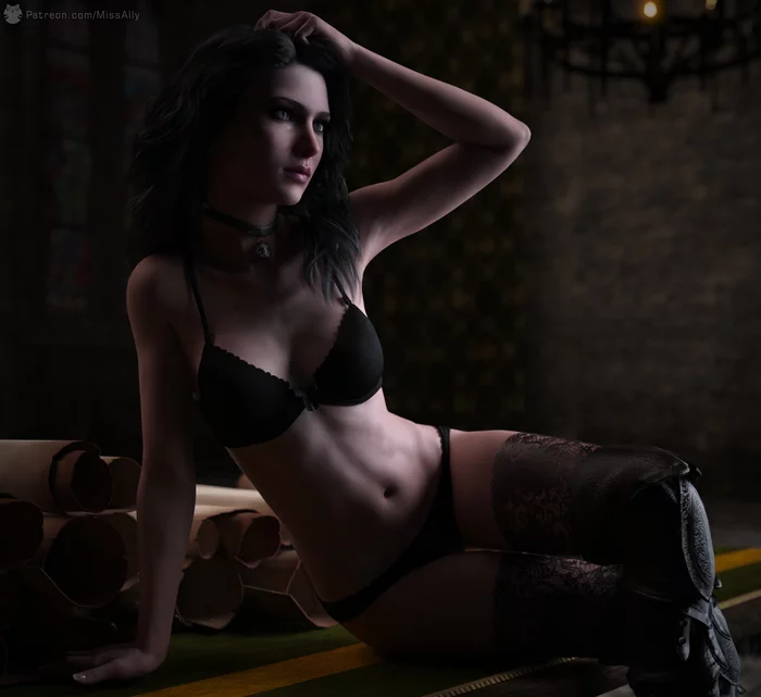 Art by MissAlly - NSFW, Art, 3D, Girls, Erotic, Boobs, Booty, Stockings, Longpost, Missally, Yennefer, Triss Merigold, Ada wong, Claire redfield