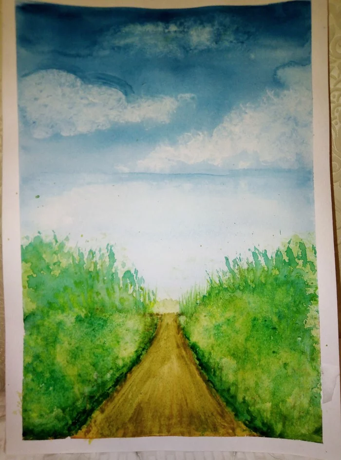 Road to summer - My, Summer, Drawing, Nature, Road, Watercolor, Creation