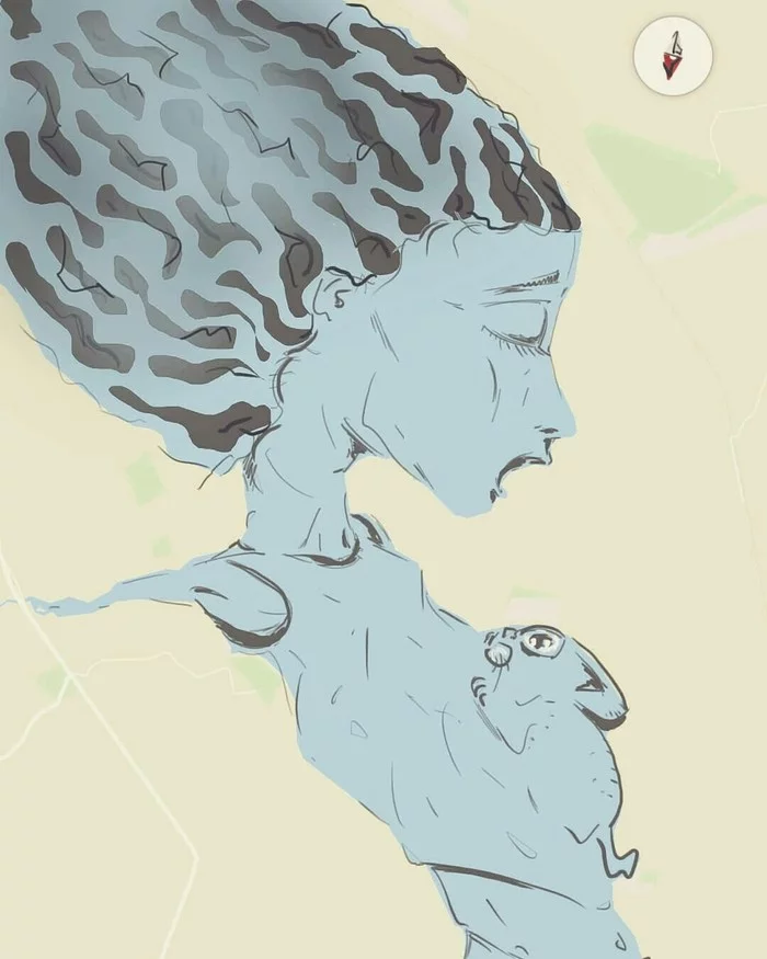 Kartunki (drawings on the map) - My, Digital drawing, Fantasy, Geisha, Sakura, Afro, Longpost