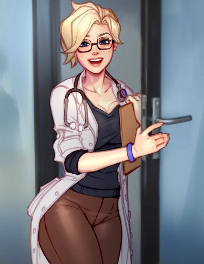 If you feel unwell, call a doctor at home - NSFW, Art, Girls, Erotic, Overwatch, Mercy, Doctors, OnOff, BlushyPixy, Longpost