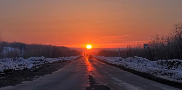 Road to dawn... - My, dawn, Road, Kamchatka, Yelizovo