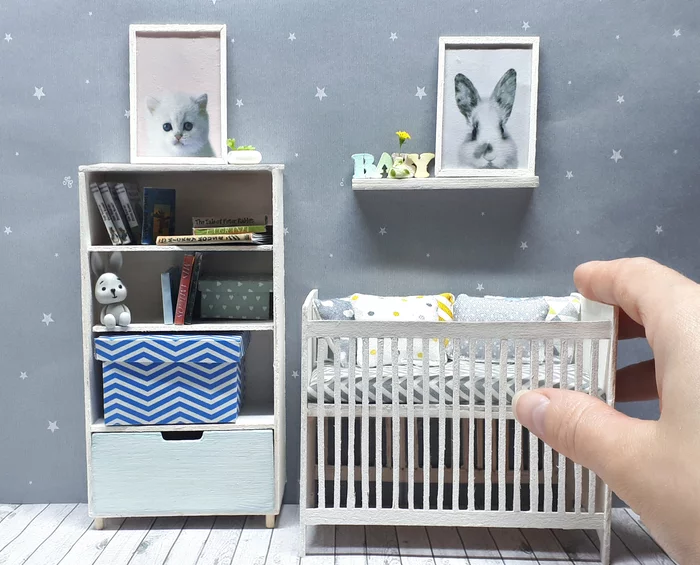 Rumbox children's room - My, Miniature, Polymer clay, With your own hands, Furniture, Dollhouse, Roombox, Longpost, Needlework with process