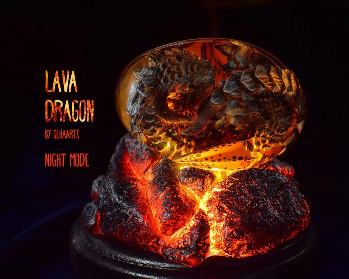 It's burning my hands - My, Olhaarts, Handmade, Needlework without process, The Dragon, Polymer clay, Lamp, Fantasy, Lava, Longpost