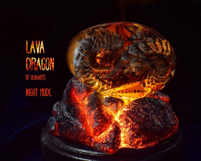 My hands are burning - My, Olhaarts, Handmade, Needlework without process, The Dragon, Polymer clay, Lamp, Fantasy, Lava, Longpost