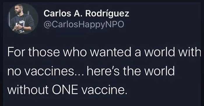 For those who are for a world without vaccines, here it is, without just one needed - Coronavirus, Vaccine, Screenshot, Twitter, X (Twitter)