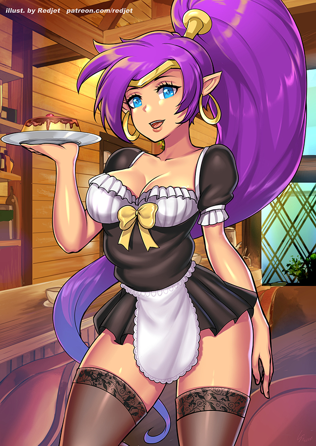 Shantae Maid - NSFW, Erotic, Art, Redjet00, Housemaid, Stockings, Shantae, Shantae half-genie Hero