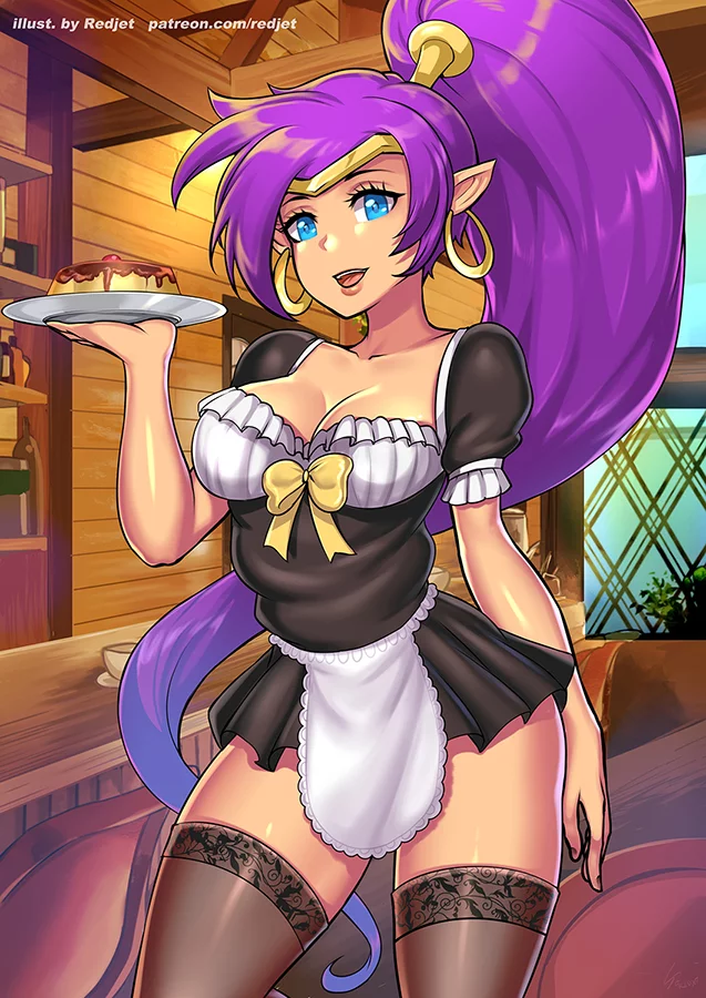 Shantae Maid - NSFW, Erotic, Art, Redjet00, Housemaid, Stockings, Shantae, Shantae half-genie Hero