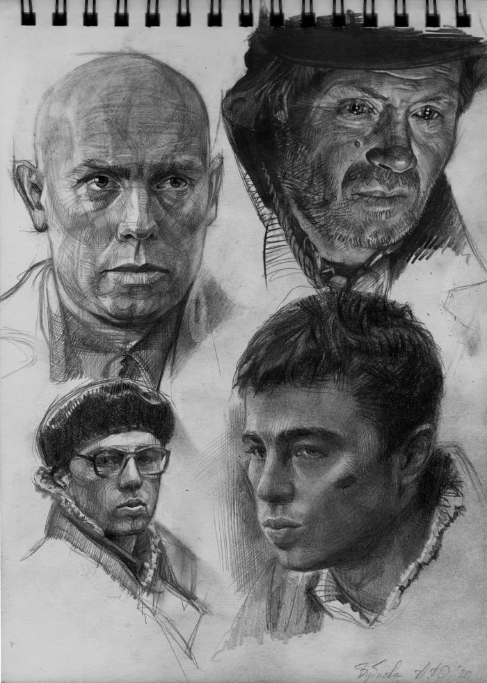 Sketches for the film Brother - My, Anna Bubnova, Brother, Sketch, Sketchbook, Sergey Bodrov, Drawing, Pencil drawing, Portrait, Longpost