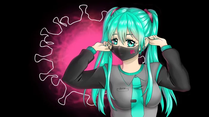 Stay home, stay safe - My, Hatsune Miku, Vocaloid, Bunny, Anime art, Anime, Coronavirus