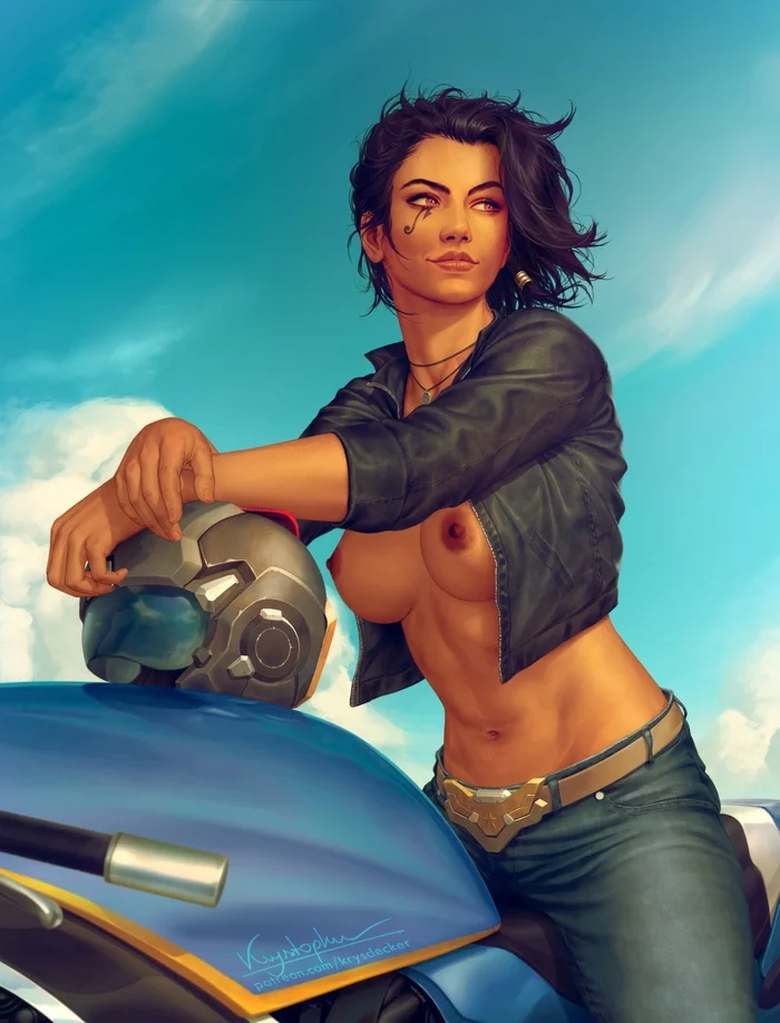 Pharah - NSFW, Art, Erotic, Overwatch, Pharah, Girls, Moto, Boobs, Krysdecker, Longpost