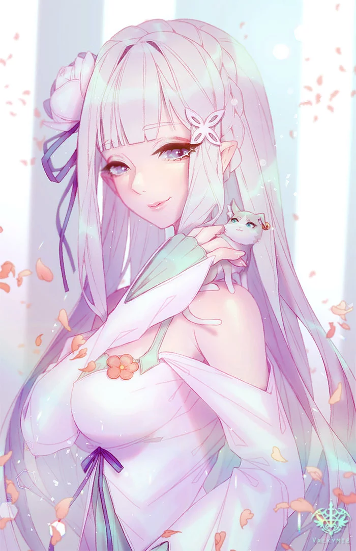 Emilia in her mansion dress - Re: Zero Kara, Emilia, Puck, Anime art, Anime