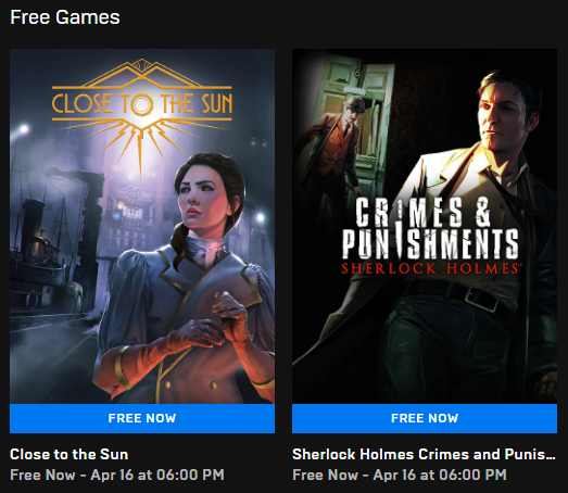 Sherlock Holmes: Crimes and Punishments /Close To The Sun - Epic Games Store - Freebie, Epic Games, Sherlock Holmes