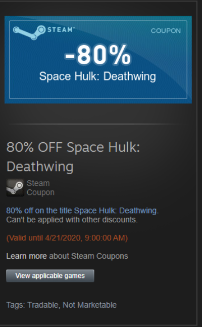 Space Hulk: Deathwing - 80% discount will be given to someone in need - My, Steam, Discounts