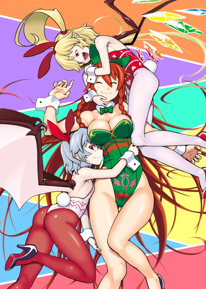 Scarlet Bunnies - NSFW, Touhou, Anime Art, Аниме, Flandre Scarlet, Hong Meiling, Remilia Scarlet