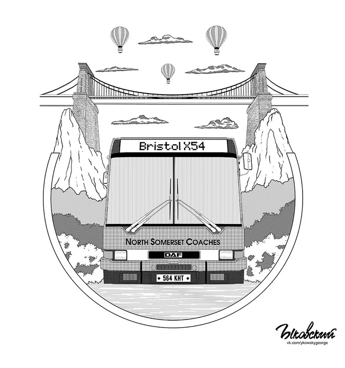 Ikarus in Bristol - My, Ikarus, Bus, The mountains, Bridge, Landscape, Art, Drawing, Bristol