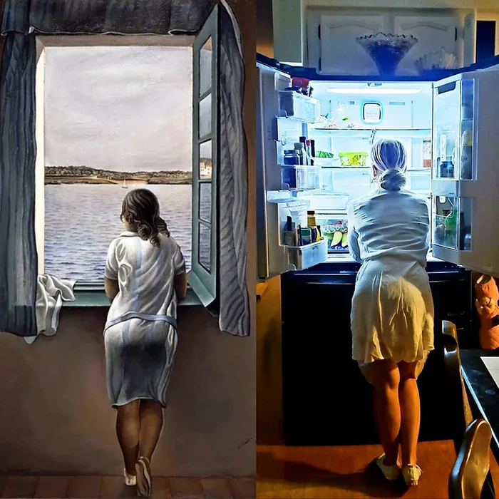 Girl at the window 2020 - Painting, Salvador Dali, Girls, Art, Self-isolation, Insulation, Refrigerator