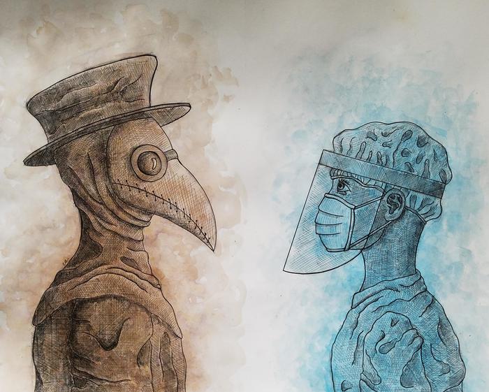Then and Now - Drawing, Doctors, Plague Doctor