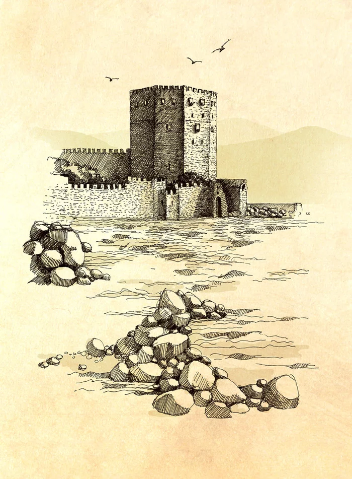 Alanya - My, Turkey, North Ossetia Alania, Graphics, Pen drawing, Digital drawing, Lighthouse, Fortress, Longpost