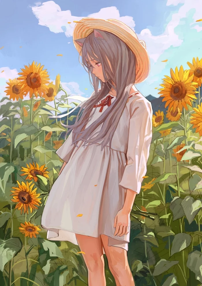 Art - Anime art, Anime, FKEY, Longpost, Neko