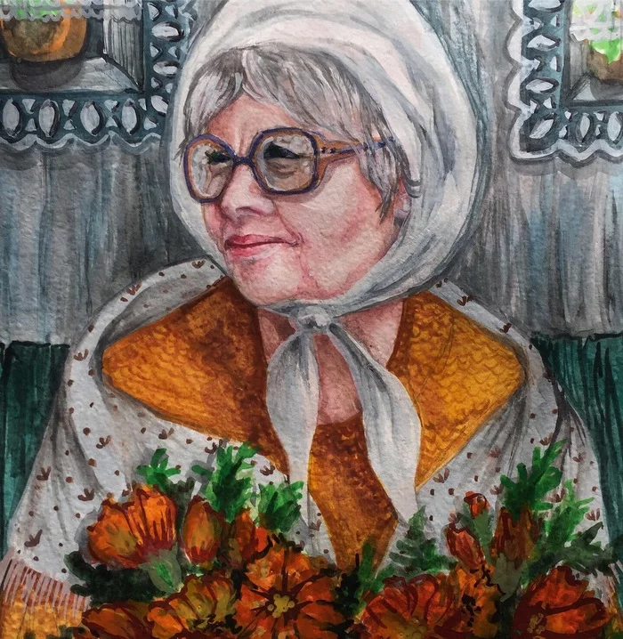 Grandmother - My, Grandmother, Drawing, Irinaikrina, Longpost