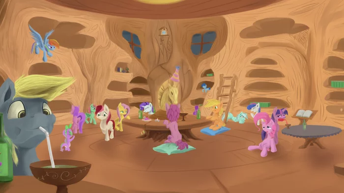 Вечеринка - My Little Pony, Mane 6, Spike, Derpy Hooves, Roseluck, Berry Punch, Lyra Heartstrings, Bon Bon