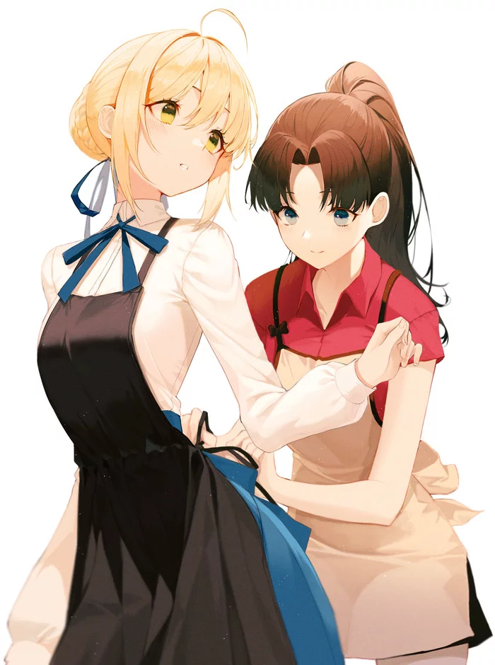 Artoria and Toosaka - Fate, Fate-Stay Night, Artoria Pendragon, Saber, Tohsaka Rin, Аниме, Anime Art