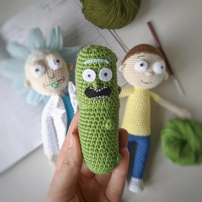 MK Cucumber Rick crochet - My, Rick and Morty, Rick gherkin, Crochet, Amigurumi, Master Class, Longpost, Needlework with process